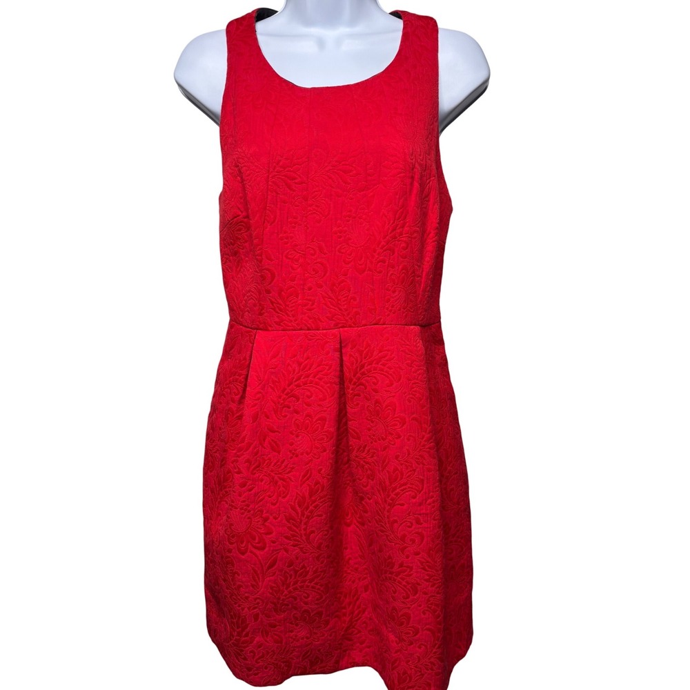 MOULINETTE SOEURS Womens Red Floral Jacquard Fit & Flare Mini Dress 6 Coquette